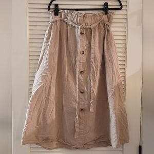 SHEIN - (Plus-Size) 100% Cotton Bag Waist Skirt With Tie  & Buttons